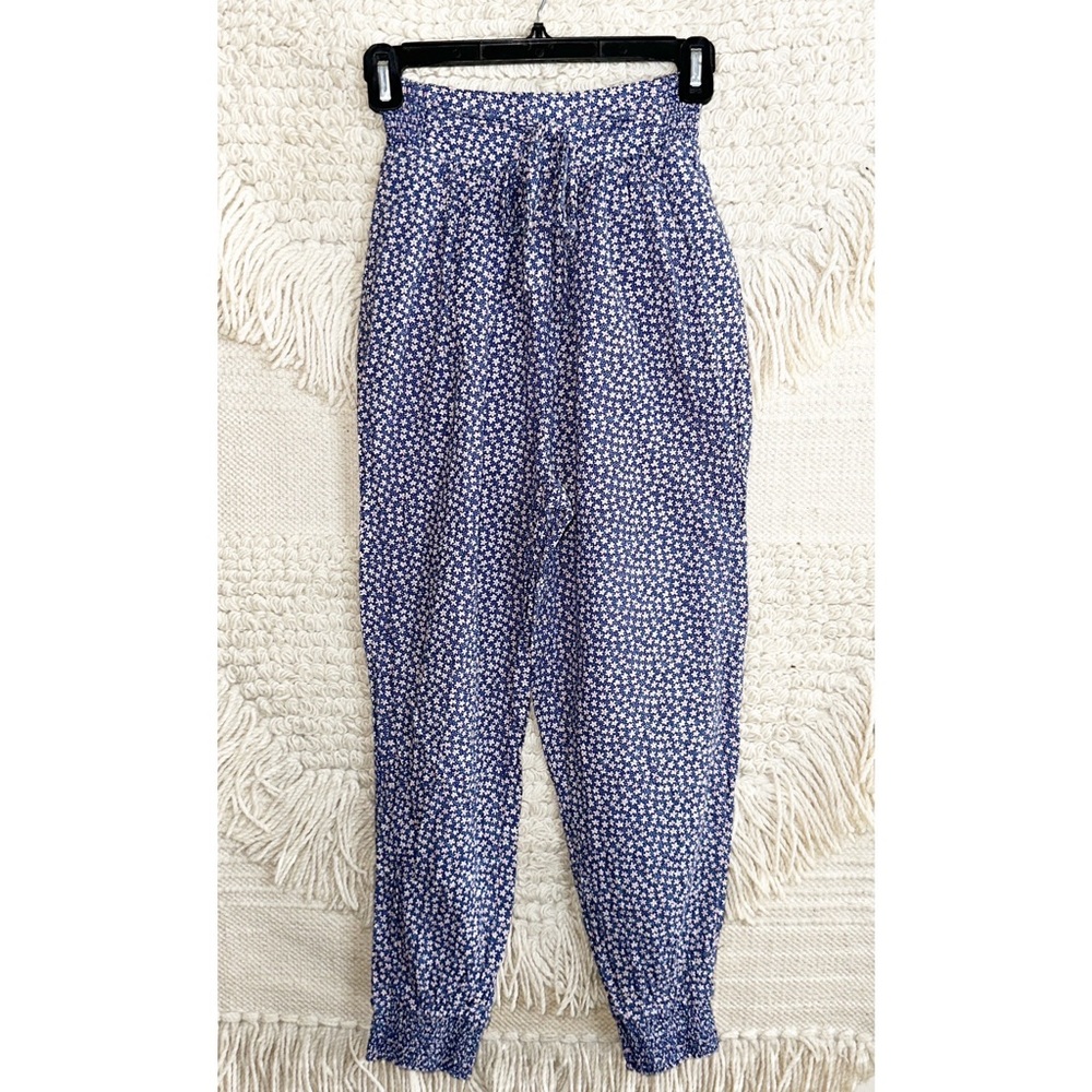 REBECCA TAYLOR La Vie blue and white floral smocked jogger pants XS